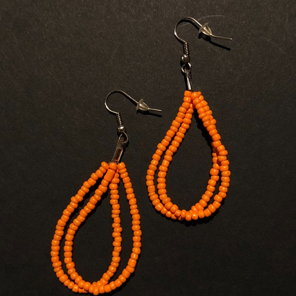 Orange-Beaded Teardrop Earrings - Picture 2 of 2